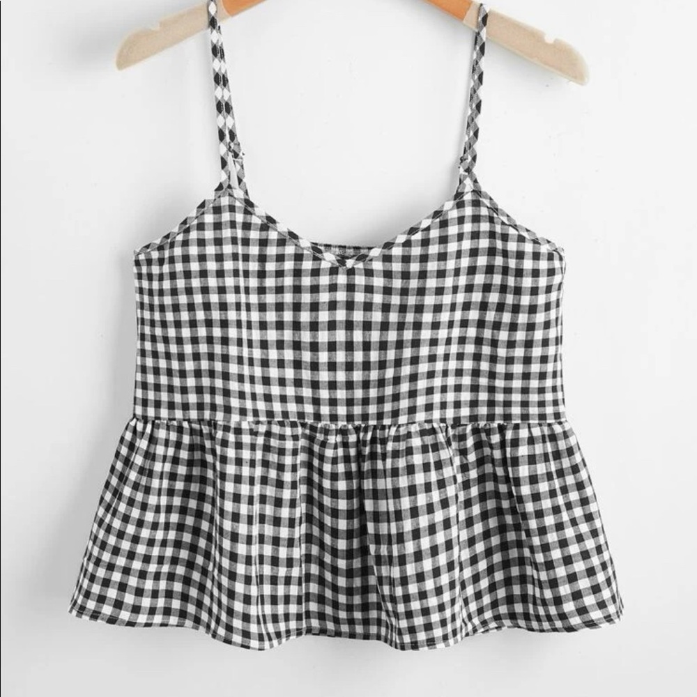 New gingham cami top black and white